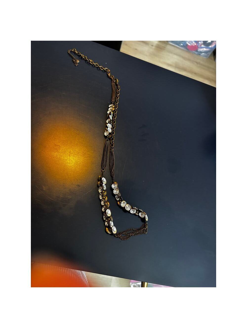 Simply Vera Wang EUC Vintage Copper Tone Large Faceted Crystal Necklace 15"